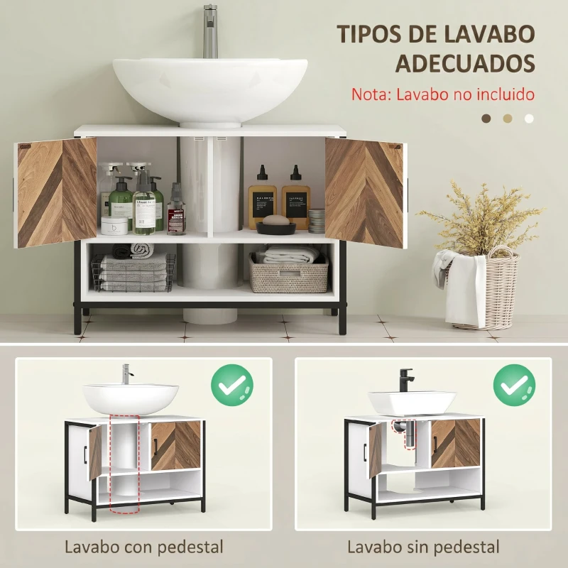 HOMCOM Mueble bajo Lavabo con 2 Puertas y Compartimento Abierto para Lavabo con o sin Pedestal 80x40x60 cm Crema y Nogal