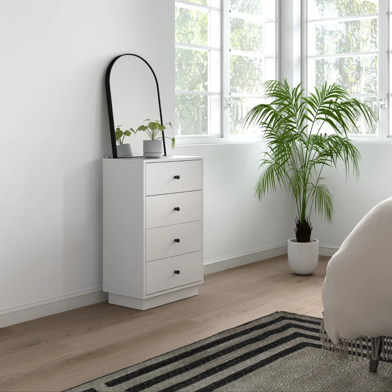 HOMCOM Dressoir Sideboard met 4 Laden, Houten Opbergkast in Moderne Stijl, 47 x 29 x 75 cm Wit