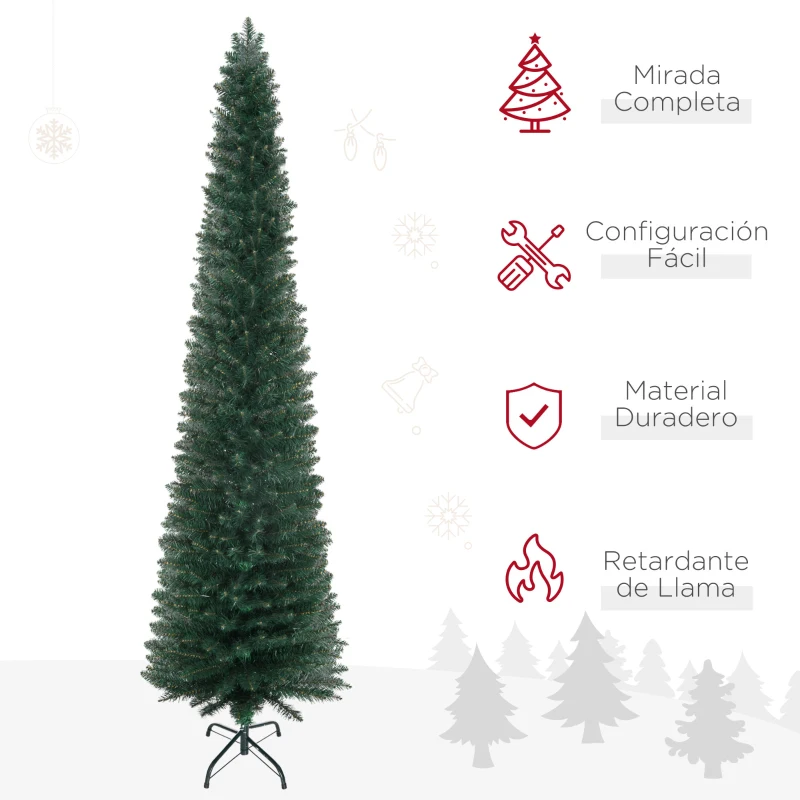 HOMCOM Árbol de Navidad Artificial Estrecho 210 cm con 510 Ramas, Base Plegable y Soporte Metálico Fácil Montaje Verde