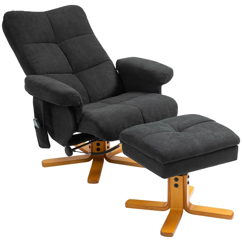 HOMCOM Massagestoel met ligfunctie en voetenpoef, 145° kantelbaar, polyester, 80 x 86 x 99 cm, zwart