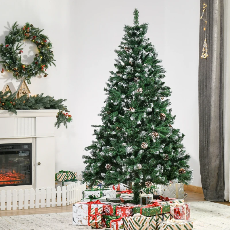 HOMCOM Árbol de Navidad Artificial Ø90x180 cm con 1111 Puntas de PVC y 59 Piñas con Ramas Apertura Automática Base Plegable y Soporte de Acero para Interiores Verde