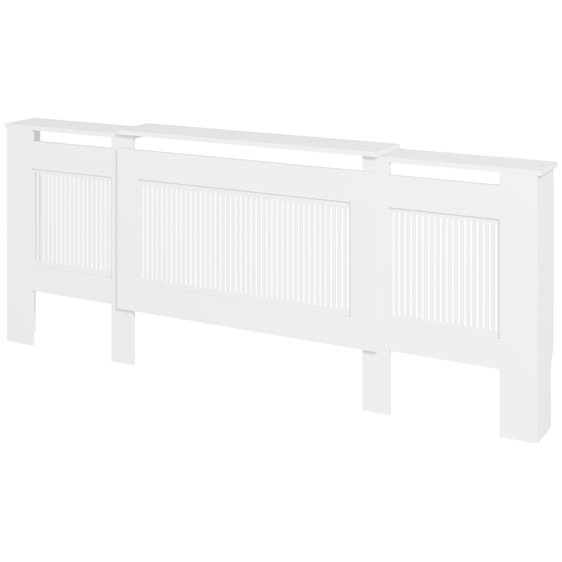 HOMCOM Radiatorbekleding, lamellenontwerp, verstelbare lengte 125-201 cm, MDF, wit(m-10)