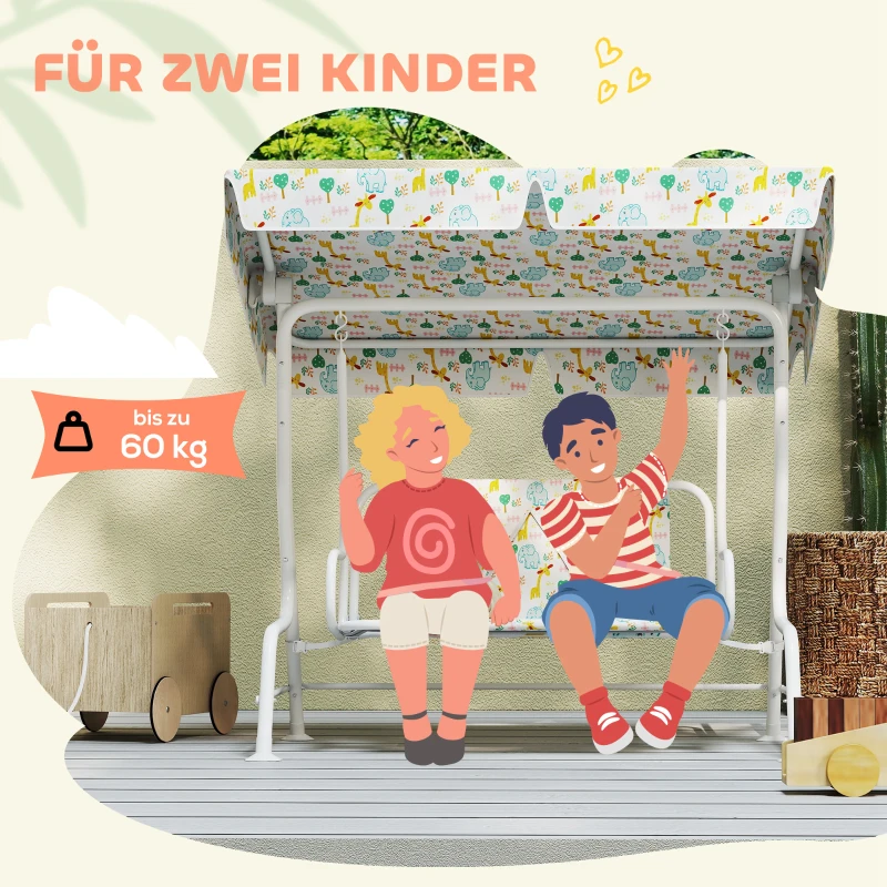AIYAPLAY Tuinschommel voor Kinderen, Stalen Frame, 2-Zits, 60 kg Draagvermogen, Wit