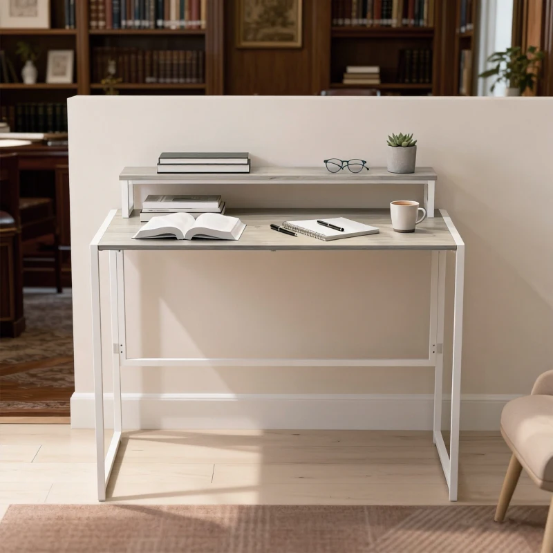 HOMCOM Scrivania Pieghevole Salvaspazio con Stand per Monitor Rimovibile, 100x48x87.5 cm, Legno
