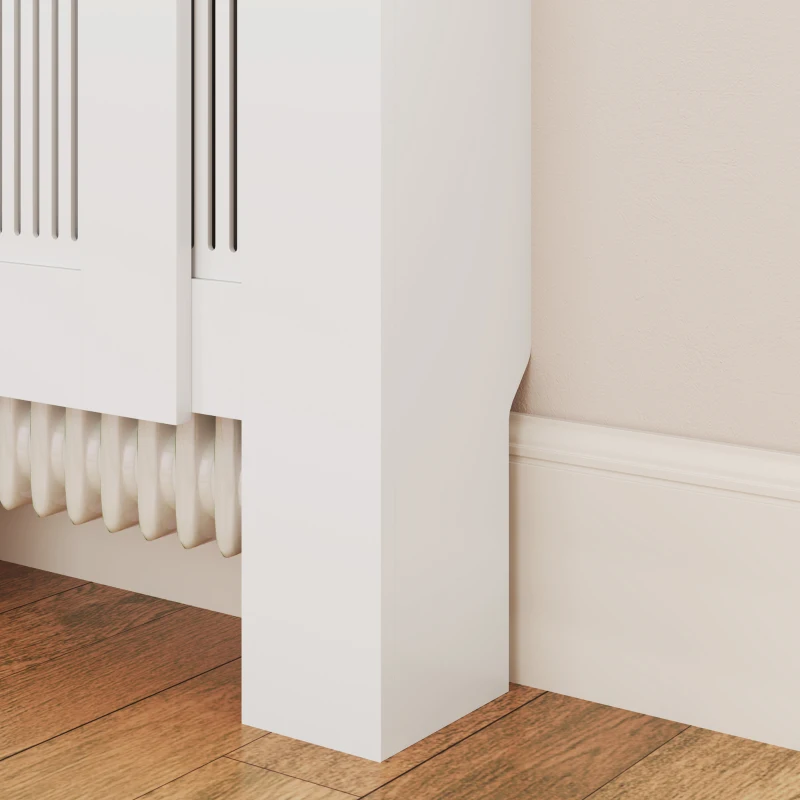 HOMCOM Radiatorbekleding, lamellenontwerp, verstelbare lengte 125-201 cm, MDF, wit(m-9)
