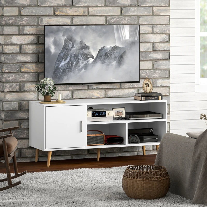 HOMCOM Mueble de TV para Televisores de hasta 60" Mesa para TV de Salón Comedor Moderna con Armario y 3 Compartimentos 120x40x55 cm Blanco