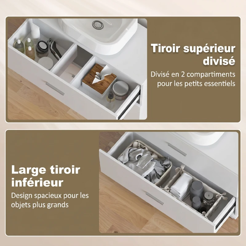 HOMCOM Meuble sous lavabo, meuble de salle de bain avec 2 tiroirs, style moderne, 80 x 30 x 60 cm, blanc