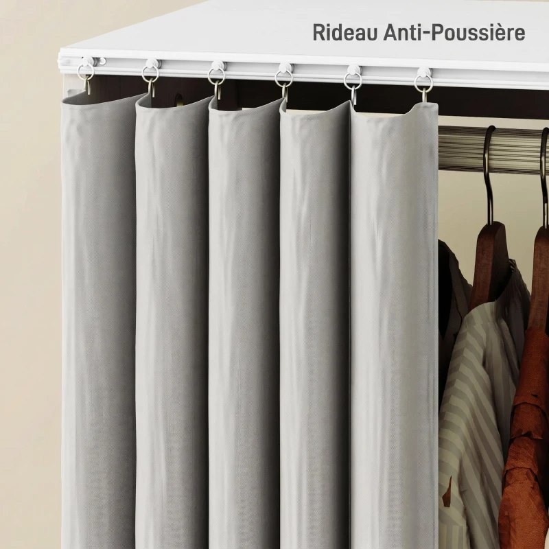 HOMCOM Armoire penderie vêtement dressing mobile 4 roulettes avec tringle à vêtements et étagères ouvertes, blanc(m-6)