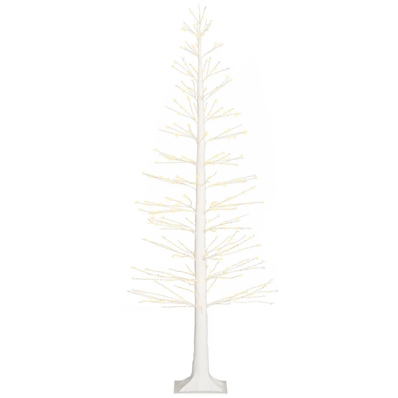 HOMCOM Kunstboom met LED-verlichting, 180 cm hoge kerstboom, realistische schors, Wit