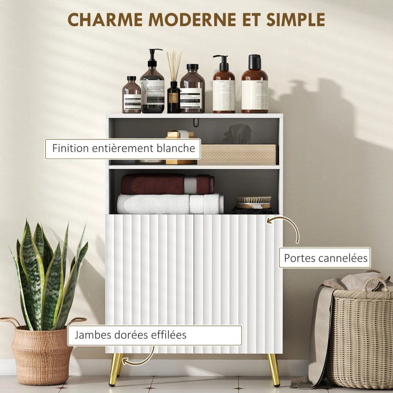 HOMCOM Meuble salle de bain, armoire salle de bain étroit 5 niveaux, portes cannelées à fermeture douce 60 x 31,8 x 93 cm blanc