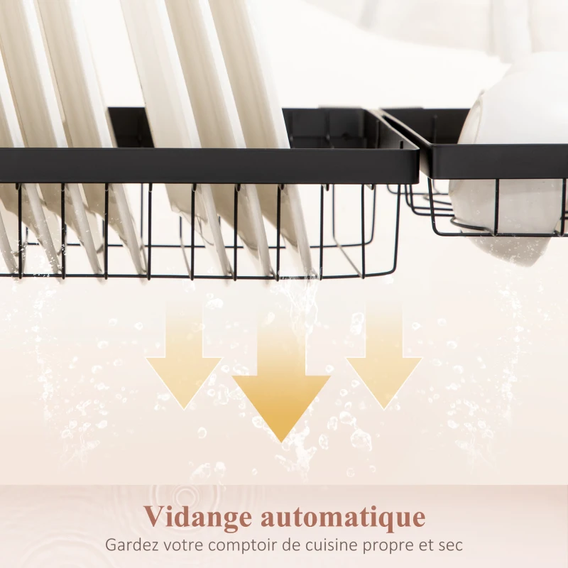 HOMCOM Égouttoir à vaisselle au-dessus de l'évier, séchoir à vaisselle 2 niveaux, modulables en acier 81,5 x 31,5 x 53,5cm noir