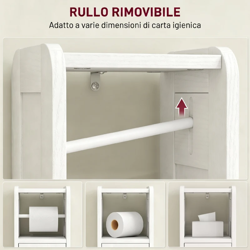 HOMCOM Mobile Porta Carta Igienica in Legno con Armadietto con Ripiano Interno Regolabile, 21x20x79 cm, Bianco