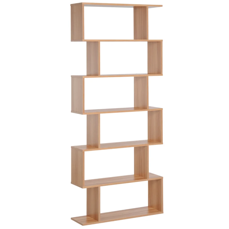 Homcom Étagère Zig Zag 6 Niveaux Hêtre Clair 80 x 23 x 192 cm