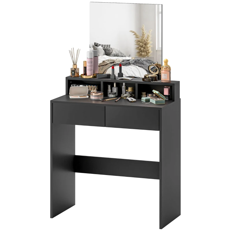 HOMCOM Mesa de Maquillaje con Espejo 2 Cajones 3 Compartimentos Tocador para Dormitorio 75x38x135 cm Negro