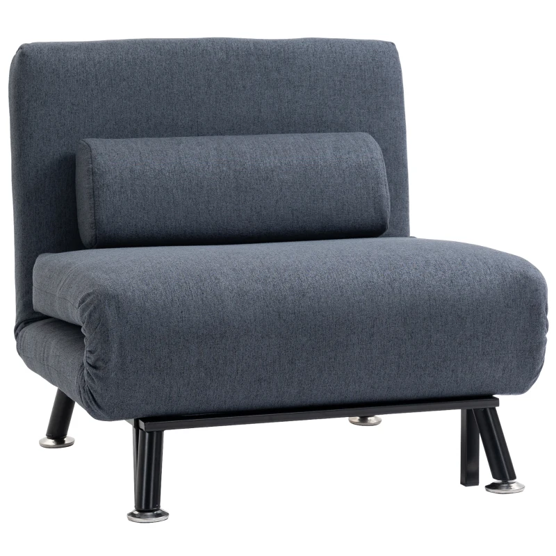 HOMCOM Single Sofa Chair Bed, Linen Fabric 3-in-1 Convertible Sleeper Chair with 5-Position Adjustable Backrest, 75cm Wide Seat, Pillow for Living Room, Bedroom, Black