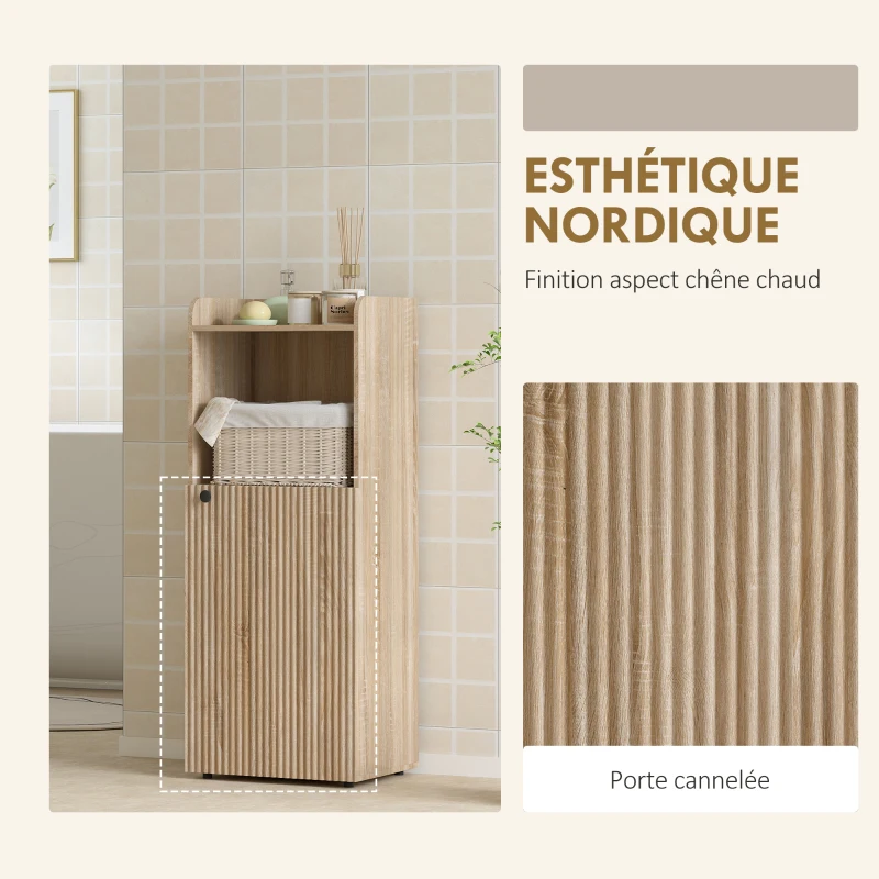 HOMCOM Meuble salle de bain, meuble de rangement étroit 4 niveaux, placard, compartiment ouvert, 40 x 31 x 104 cm, chêne jaune