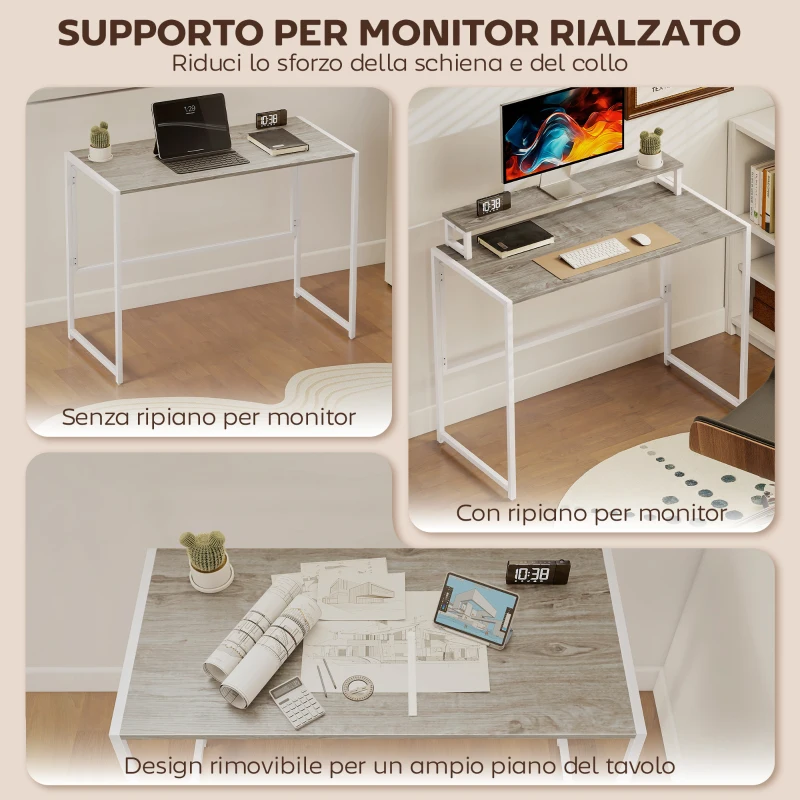 HOMCOM Scrivania Pieghevole Salvaspazio con Stand per Monitor Rimovibile, 100x48x87.5 cm, Legno