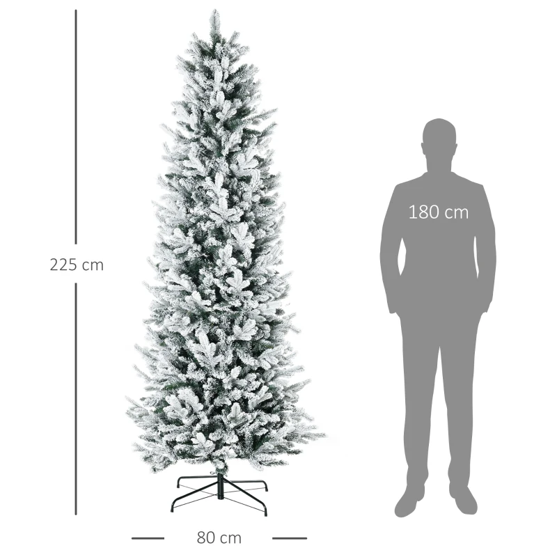 HOMCOM Albero di Natale Innevato 225cm con 988 Rami e Base in Acciaio per Interni con Apertura Automatica