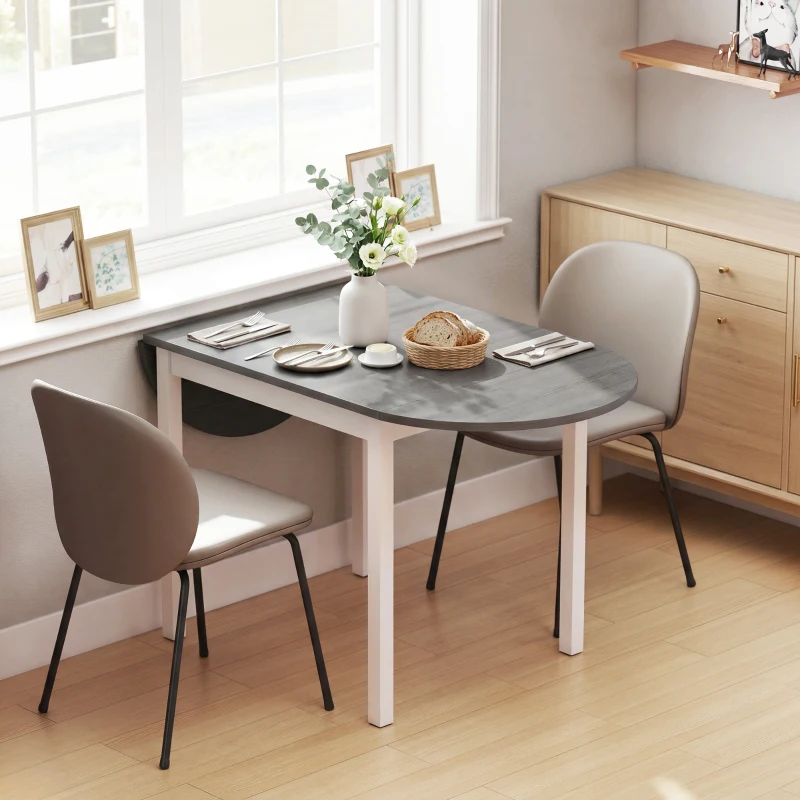 HOMCOM 4-6 Person Wooden Drop-Leaf Table - Grey