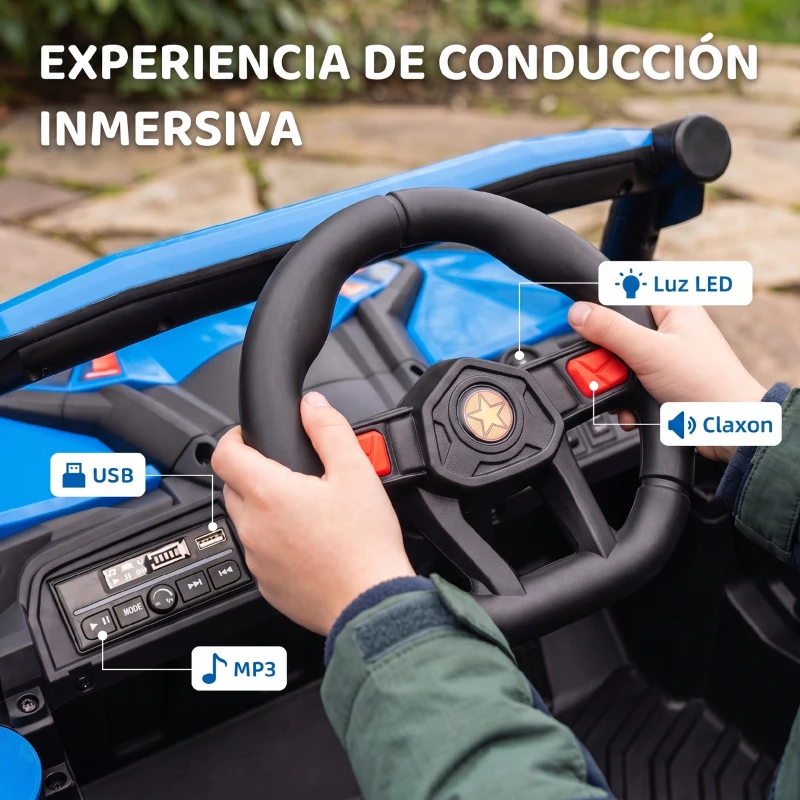 AIYAPLAY Coche Eléctrico para Niños UTV 12V con 2 Motores Control Remoto 2,4G Velocidad hasta 7 km/h Sistema de Suspensión Azul