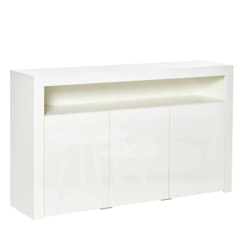 HOMCOM Buffet LED - meuble de rangement LED - 3 placards avec étagère et grande niche - panneaux particules MDF blanc laqué