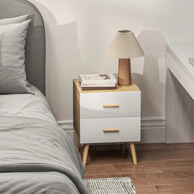 HOMCOM Table de chevet, table de nuit avec 2 tiroirs, style moderne, pour chambre à coucher, salon, 40 x 40 x 50 cm, chêne
