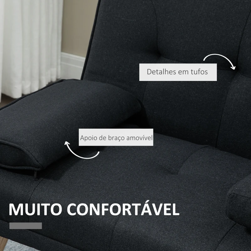 HOMCOM Sofá Cama 3 Lugares com Encosto Ajustável Apoio para os Braços Desmontável e 2 Suportes para Copos 181x77x78 cm Cinza