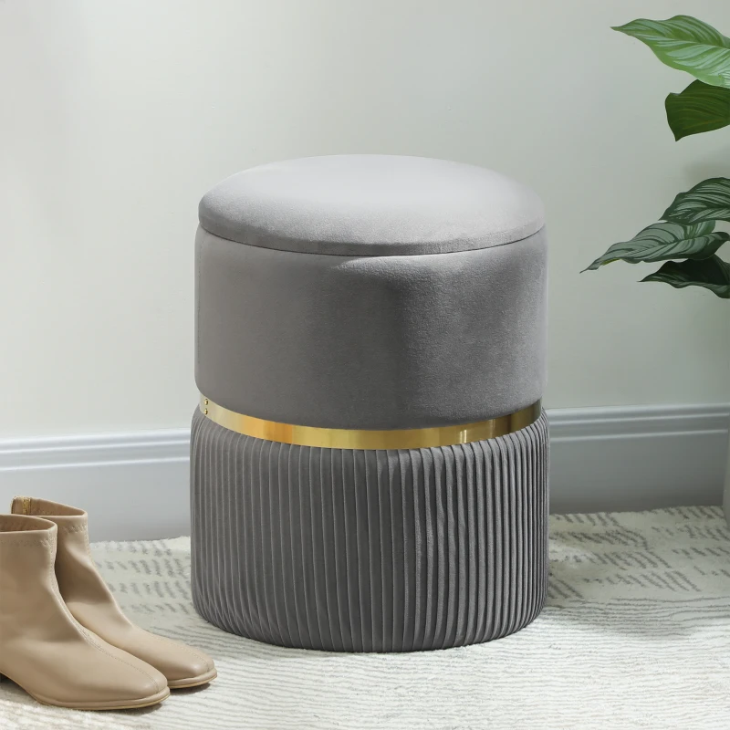 HOMCOM Velvet-Feel Storage Ottoman - Grey