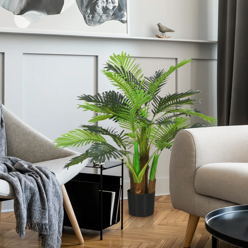 HOMCOM Palmier Artificiel H.1 m Arbre Artificiel Tronc Branches Lichen Feuilles Grand réalisme Pot Inclus