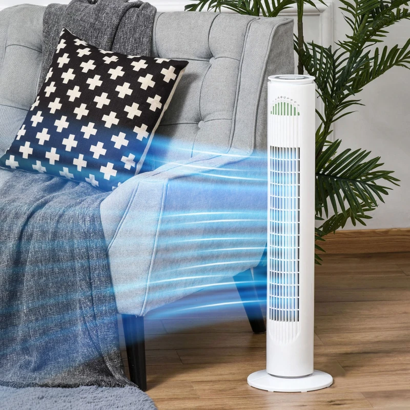 HOMCOM Ventilateur colonne silencieux 45 W avec 3 modes 3 vitesses, télécommande, oscillant 70° et minuterie, 77H cm blanc