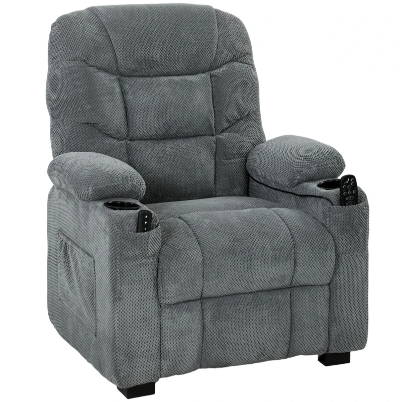 HOMCOM Elektrischer Relaxsessel mit Massage & Wärme, leisem Motor und Memory-Funktion, Dunkelgrau