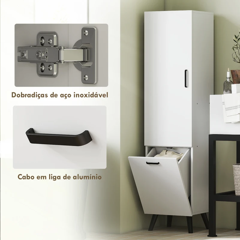 HOMCOM Coluna Casa de Banho Armário Alto Casa de Banho Estreito com 2 Portas e Prateleiras Móvel   35x31,5x144 cm Branco