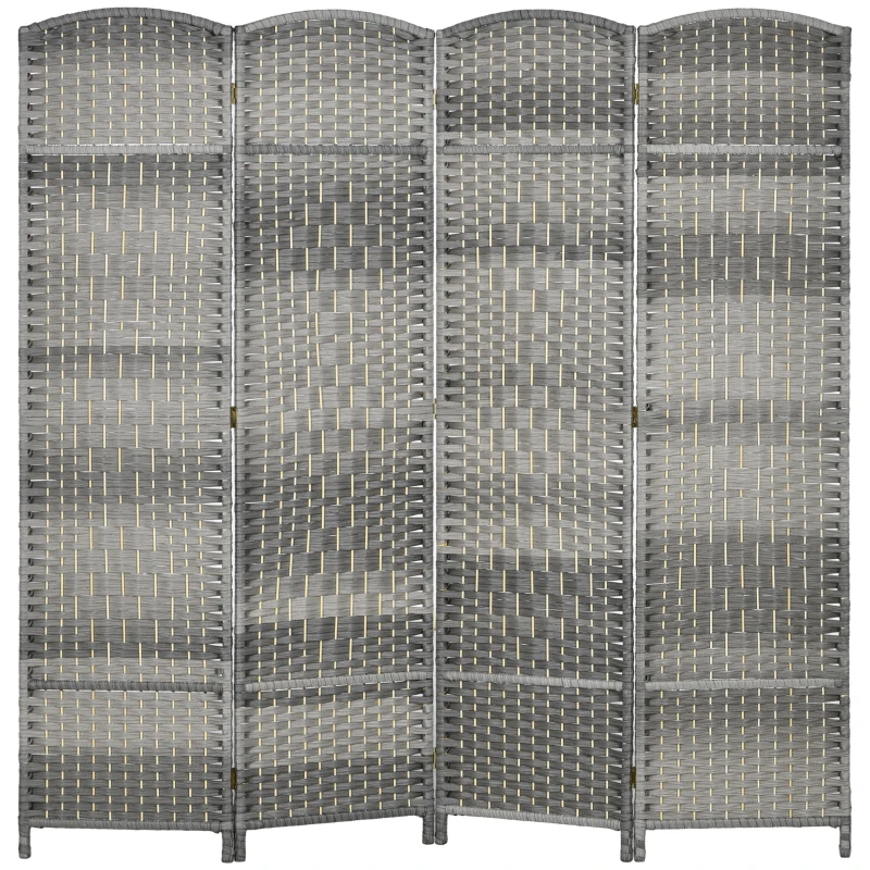 HOMCOM Separador de Ambientes de 4 Paneles Biombo Plegable 180x180 cm Pantalla de Privacidad de Polipropileno Gris Mixto