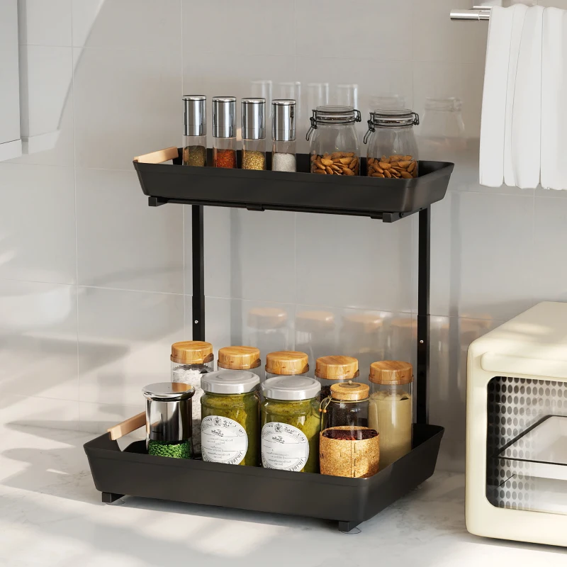 HOMCOM Küchenregal, Höhenverstellbar Standregal mit 2 Körbe, Kaffeebar 40 x 30 x 33,5-42 cm