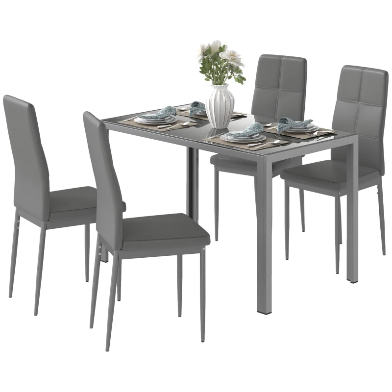 HOMCOM Ensemble table à manger avec 4 chaises, table de cuisine avec chaises en cuir synthétique, 120 x 70 x 75 cm, gris