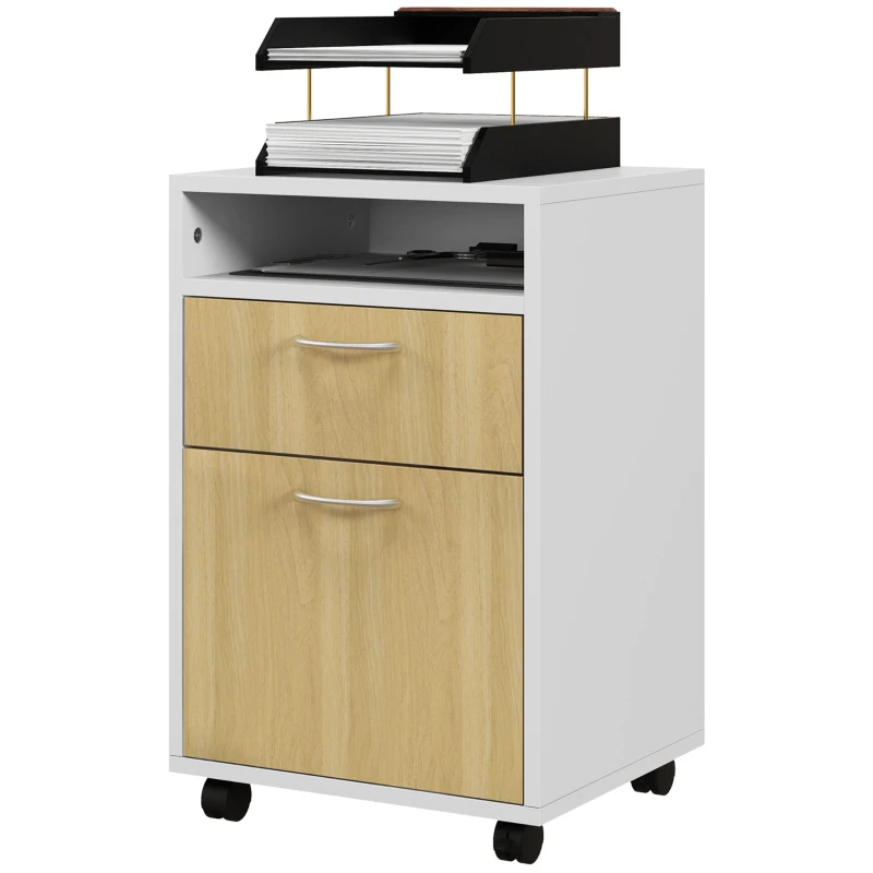 HOMCOM Bloco de Gavetas de Escritório com Armário e Gaveta Móvel Arquivador com Rodas Suporte para Impressora 40x35x60 cm Madeira