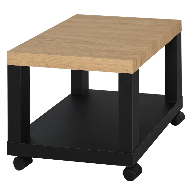 HOMCOM Table d'appoint roulante, table basse moderne avec étagère ouverte, 40 x 40 x 40 cm, bois naturel & noir