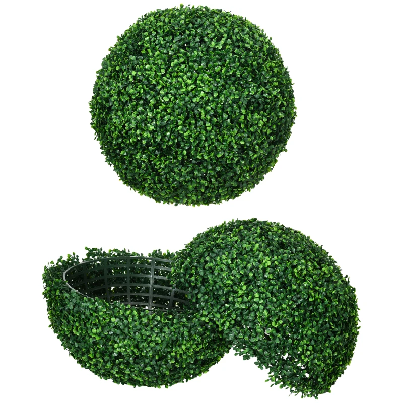 HOMCOM Set di 2 Piante Finte Sfera di Bosso Ø50cm, Decorazione per Interno ed Esterno, Verde