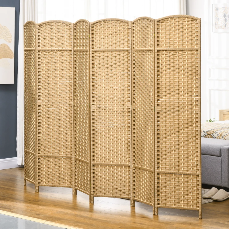 HOMCOM 6 Panel Folding Room Divider, Freestanding Privacy Screen for Living Room, Bedroom and Office, 240 x 170cm, Natural