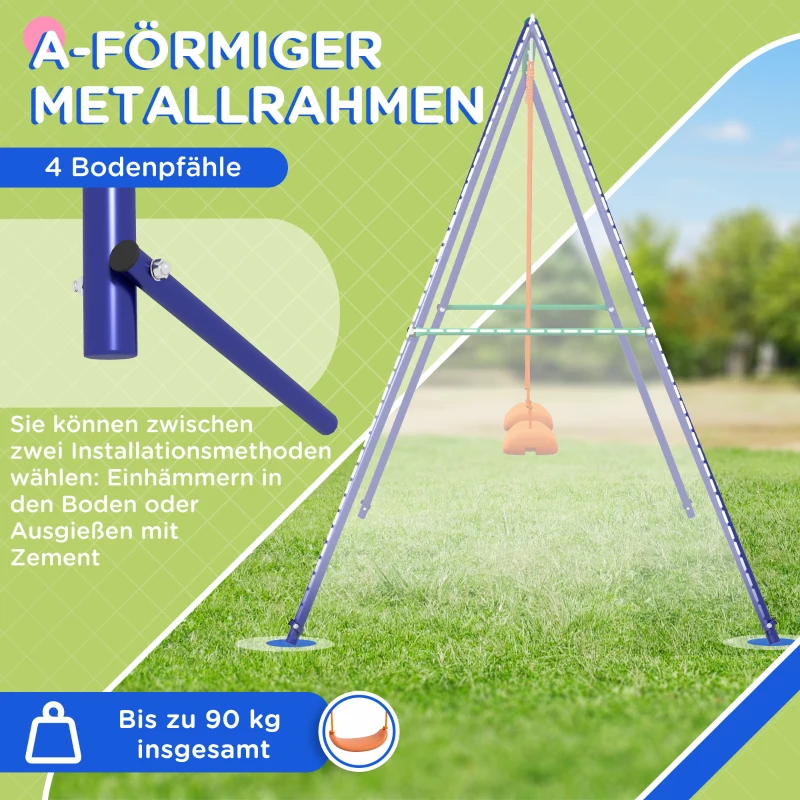 Outsunny Kinder Schommelset met 2 Schommelzitjes, voor 3-8 jaar, Staal, 2,7 x 1,6 x 1,8 m