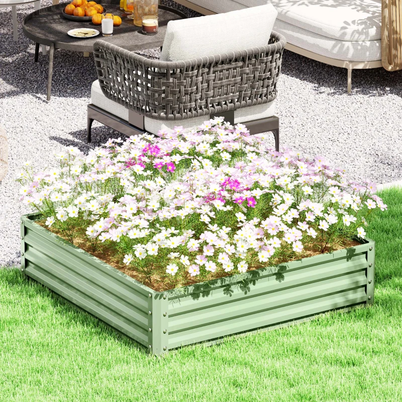 Outsunny Tuinbed, Plantenbak met Metalen Frame, Groen, 120 x 120 x 30 cm