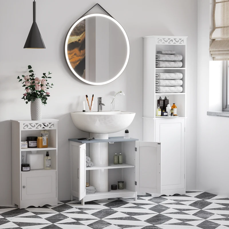 kleankin Meuble salle de bain sous lavabo à double portes avec étagères réglables, blanc