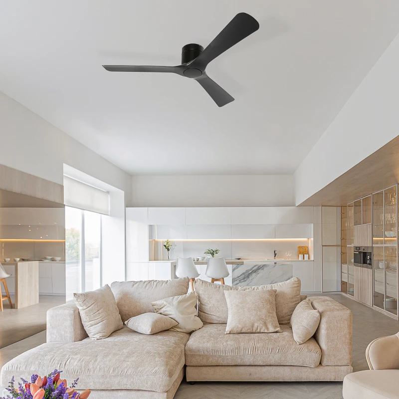 HOMCOM Ventilator de tavan reversibil cu 3 pale, 6 viteze, timer de până la 8 ore și telecomandă, negru