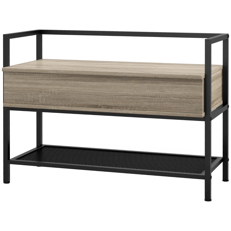 HOMCOM Banco Sapateira com Compartimento Oculto 84x39,5x61 cm Preto e Madeira