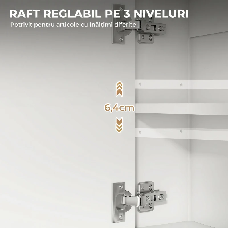 HOMCOM Dulap Baie Montat pe Perete cu Oglindă, Raft Reglabil și Raft Deschis, 60x16x60 cm, Alb