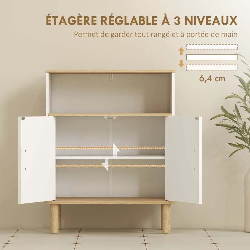 HOMCOM Meuble de salle de bain, meuble de rangement avec 2 portes, compartiment ouvert, étagère réglable, 60x29,5x76,5cm, blanc