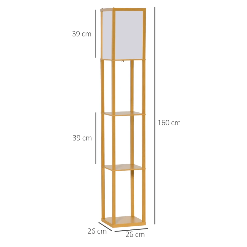 HOMCOM 3-Tier Floor Lamp with Shelves and Storage, Modern Corner Standing Lamp with Lampshade, Foot Switch for Living Room, Bedroom, Home Office, Bulb not Included, Natural