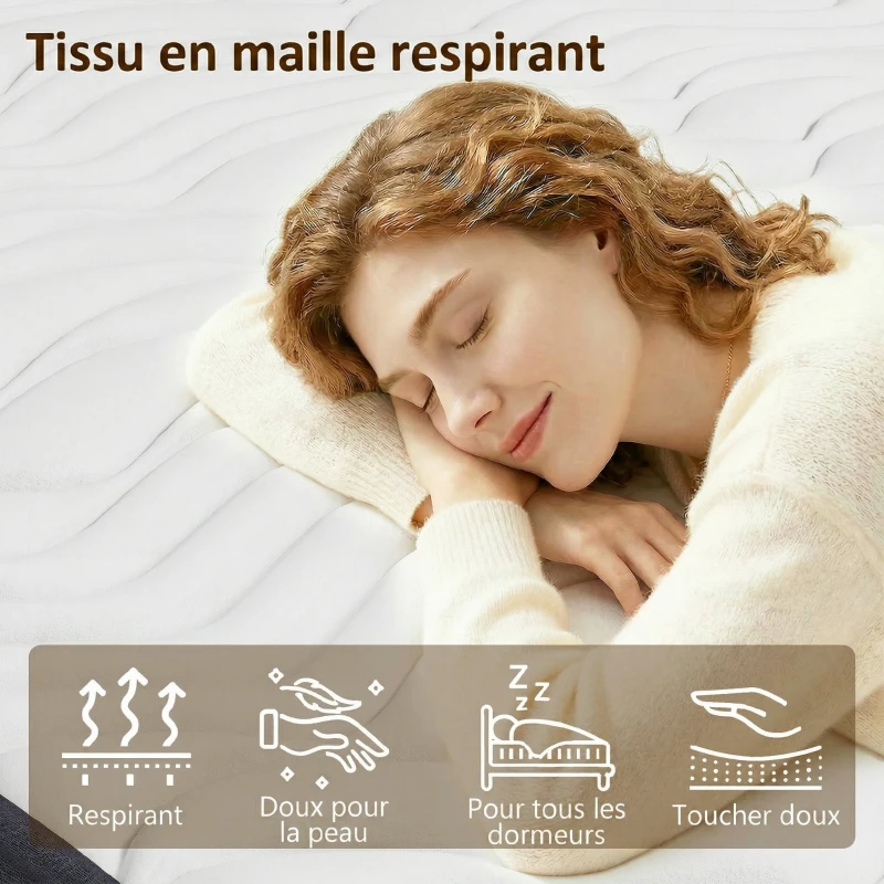 HOMCOM Matelas 140x190cm, matelas 2 personnes, mousse à mémoire de forme, 20cm d'épaisseur, certifié Oeko-Tex, fermeté moyenne