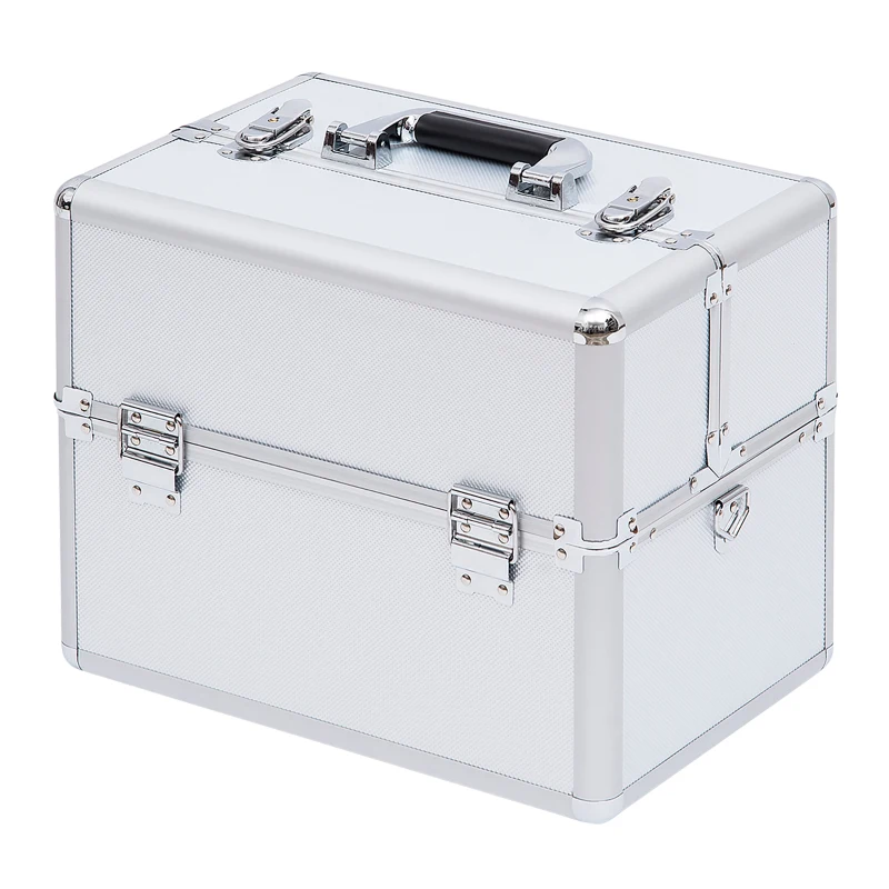 HOMCOM Mallette maquillage valise maquillage à 3 niveaux, boîte de cosmétiques avec clés, 36,5 x 24 x 29 cm, argent