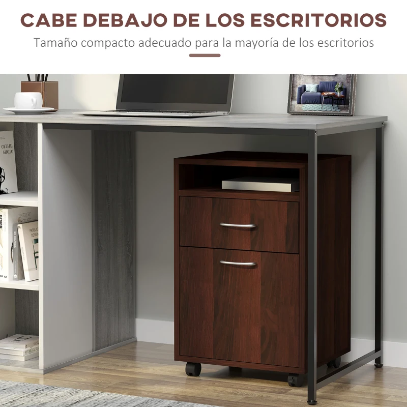 HOMCOM Cajonera de Escritorio con Ruedas Cajón Compartimento Puerta Archivador Móvil para Estudio 40x35x60 cm Café Oscuro